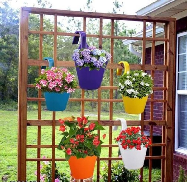 Colorful Hanging Plastic Pots Pack of 5 Piece All Variety of Flower & Vegetable Can Be Grow - Free Size, Plastic , Hanging, Pack of 5